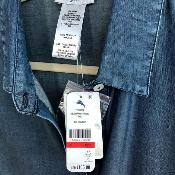 Tommy Bahama denim shirt dress w pockets XS - Picture 5 of 5